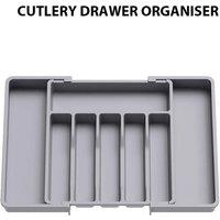 NESTLUNE Expandable Plastic Cutlery Tray Kitchen Organiser Drawer Insert in Grey | Size: 1000mm