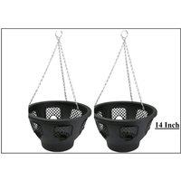 NESTLUNE 2pc 14 Inch Hanging Basket Indoor Outdoor Balcony Patio in Black | Size: 1.25kg