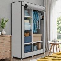 EONLION Grey Wardrobe With Hanging Rail Shelving Clothes Storage | Size: 100 cm