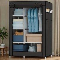 EONLION Black Wardrobe With Hanging Rail Shelving Clothes Storage | Size: 0.6m2