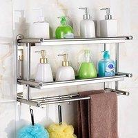 Kelvenix Wall Mount Bathroom Towel Rail Bottle Holder in Silver