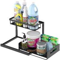 PAWNORA 2 Tier Pull Out Basket Drawer Storage Rack BLACK