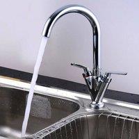 NESTLUNE Kitchen Sink Mixer Basin Tap Twin Dual Lever Taps in Silver | Size: 10000mm x 520mm
