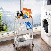 EONLION White 3 Tier Folding Trolley Cart Metal Storage Rack Rolling Shelf | Size: 500mm