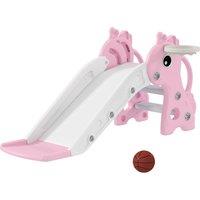 AIYAPLAY 3 in 1 Kids Slide with Climber, Basketball Hoop & Ball in Pink