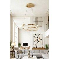 Living and Home Double Ring Crystal LED Chandelier in Gold