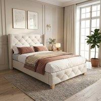 Rolipo Single Upholstered Bed Frame 3ft Linen Beige with Slatted Base | Size: Double
