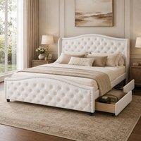 Rolipo Upholstered Chesterfield Bed Frame 135x190cm Faux Leather White | Size: Double