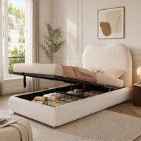 Rolipo Beige Boucl Upholstered Single Bed Frame with Hydraulic Storage 3ft | Size: Double