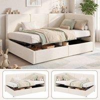 Rolipo 3FT Single Ottoman Daybed with Storage, Boucl Beige 90x190cm | Size: Double