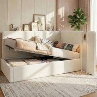 Rolipo Beige Velvet Single Daybed 3FT with Hydraulic Storage & USB Port | Size: Double