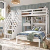 Rolipo White Pinewood House Bunk Bed with Desk & Storage 90x190cm | Size: Double