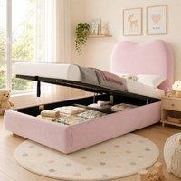 Rolipo Pink Velvet Upholstered Single Bed with Hydraulic Storage 90x190cm | Size: Double