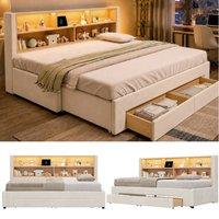Rolipo 3FT Single Extendable Velvet Sofa Bed 90-180cm with LED Storage Beige | Size: Double