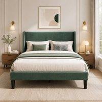 Rolipo Dark Green Velvet Double Bed 4ft6 Upholstered Frame Winged Headboard