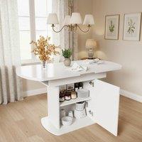 Rolipo Extendable Oval MDF Dining Table with Storage White 110-130cm