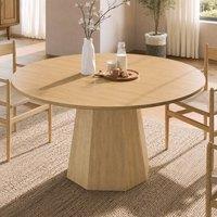 Rolipo 120cm Round Dining Table for 4-6 People, Oak Finish MDF Kitchen Table in Brown