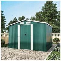 Living and Home 8 x 6 ft Metal Shed Garden Storage Shed Apex Roof Double Door with Base Foundation, Dark Green
