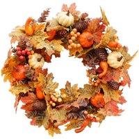 ExtraStar Autumn Maple Leaf Wreath with Berries & Pine Cones