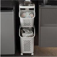 H&O Direct 2-Tier Storage Rack Laundry Baskets with Casters in White