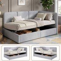 Rolipo 3FT Single Velvet Ottoman Daybed with Storage, Grey, 90x190cm in Grey | Size: Double