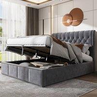Rolipo Grey Velvet Super King Ottoman Storage Bed 180x200cm | Size: Double