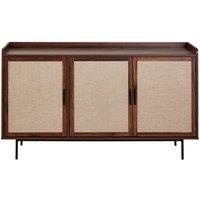 CALICOSY 3-Door Sideboard In Walnut Finish With Fabric Fronts, 140 Cm Wide - J in Dark Brown