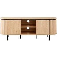 CALICOSY TV Stand With 2 Doors & Grooved-Effect Sides, 150 Cm Wide - MALAGA in Light Brown