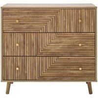 CALICOSY EDEN 3-Drawer Chest With Slatted Fronts in Light Brown