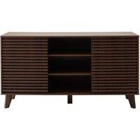 CALICOSY Sideboard With 2 Sliding Doors, Grooved Wood-Effect Fronts, 140 Cm Wi in Dark Brown
