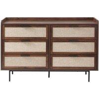 CALICOSY 6-Drawer Chest In Walnut Finish With Fabric Fronts, 120 Cm Wide - JET in Dark Brown