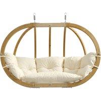 Amazonas Globo Royal Double Wooden Hanging Egg Chair - Luxury Indoor & Outdoor Swing Chair with Cushions - 200kg in Cream