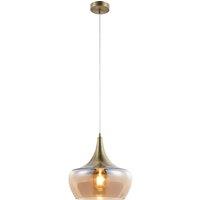 Netlighting Arola Dome Pendant Brass Coloured Amber Glass Shade 1x E27