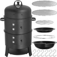 tectake Smoking Barrel 3-in-1 Smoker, 2 Grill Racks, Thermometer, & Air Vent in Black