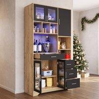 STILVORA Kitchen Sideboard with LED & Power Outlet in Black