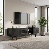 STILVORA Black TV Stand with 2 Doors, 2 Drawers & Shelves