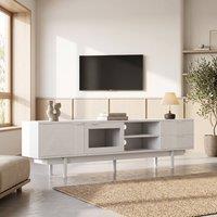 STILVORA 200 cm White TV Stand with 2 Doors, 2 Drawers & Shelves