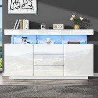 ModernLuxe High gloss LED sideboard cabinet with 3 drawers, 2 doors & shelves in White