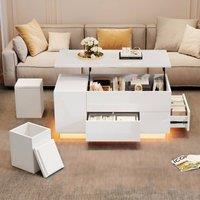 ModernLuxe High gloss 4-in-1 storage coffee table with LED & 2 drawers in White