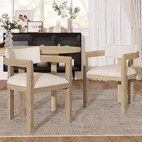 ModernLuxe Solid wood dining chair set with linen upholstery for home & cafe in Natural | Size: 4 Pack