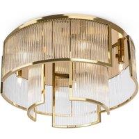 Netlighting Frame Modern 65cm Cylindrical Ceiling Light Gold 9xE14 Glass Shade