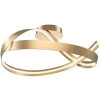 Netlighting Plons Modern Semi Flush Ceiling Light Brass 3000K 2040lm White Shade in Gold