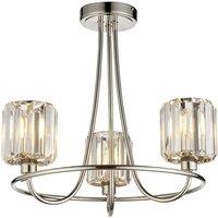 Netlighting Berenice 3 Light Multi Arm Glass Semi Flush Ceiling Lamp Bright Nickel in Silver