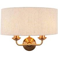 Netlighting Highclere Wall Lamp with Shade Vintage Brass Natural Linen 2x E14 in Gold