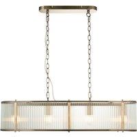 Netlighting Ridgeton Bar Pendant Brass Plate Ribbed Glass 4x E14 in Gold