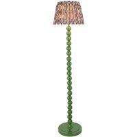 Netlighting Higgledy Gloss Green Floor Lamp Grey Fabric Ikat Shade 35cm E27