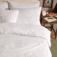 Duvet Day Snowmen Soft Tufted Christmas Duvet Cover Set in White | Size: King