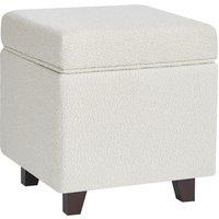 Luxury Living Boucle Fabric Ottoman Footstool with Storage - Contemporary Square Design, Multi-Use as Stool, Chair, or Footrest in Cream