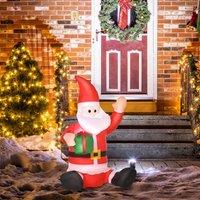 HOMCOM 4ft LED Lighted Inflatable Santa Claus with Gift Box Christmas in White