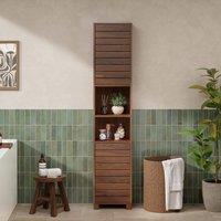 VonHaus Chester Freestanding Wood Effect Tall Bathroom Storage Cabinet in Brown